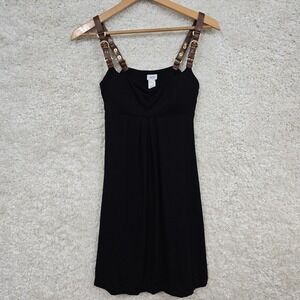 Cache Mini Dress Women Medium Black Babydoll Buckle Straps Stretch Y2K Steampunk